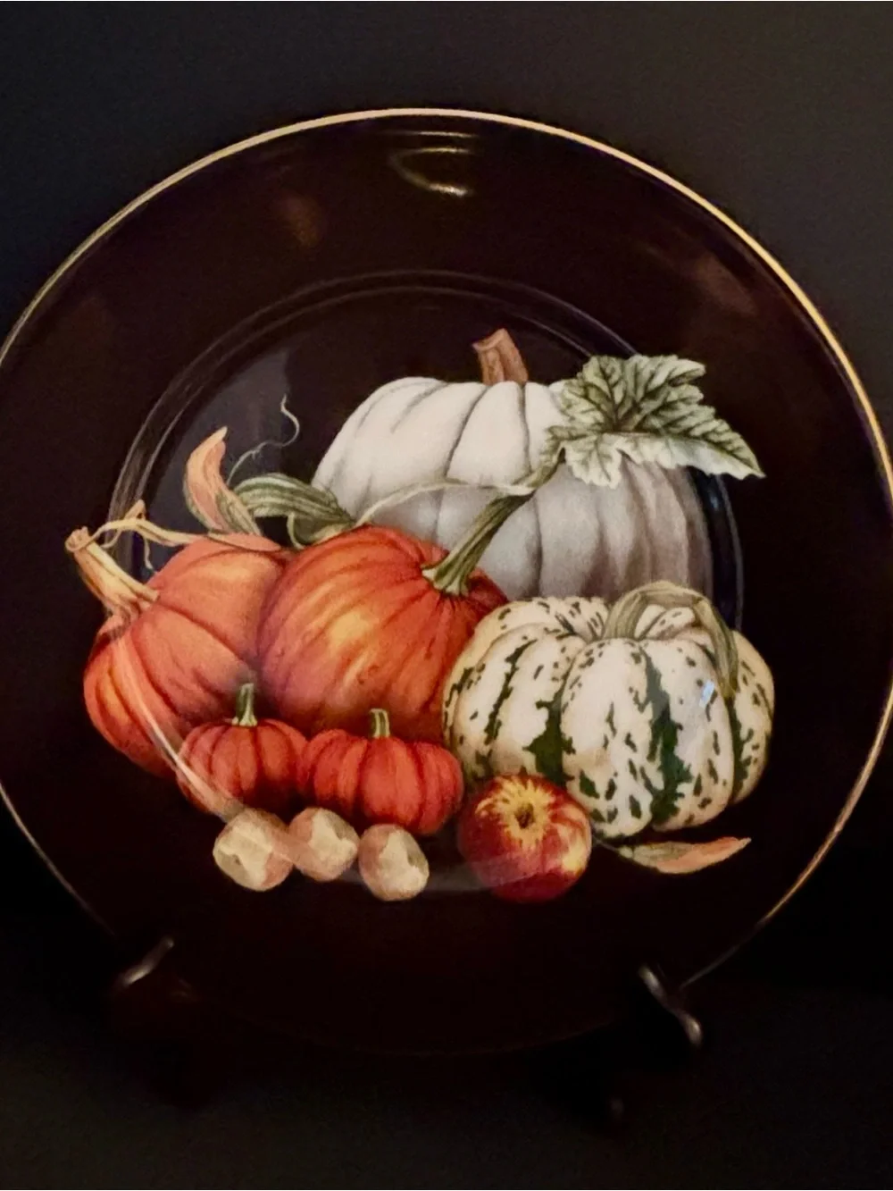 Williams Sonoma Harvest Pumpkin 4 Black Dinner Plates 10.5” 2018 Discontinued